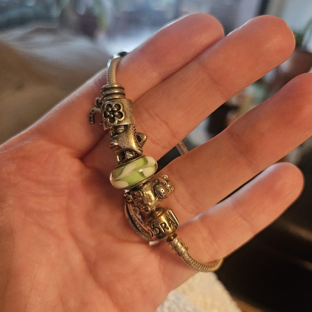 Pandora Silver Bracelet with Green Charm